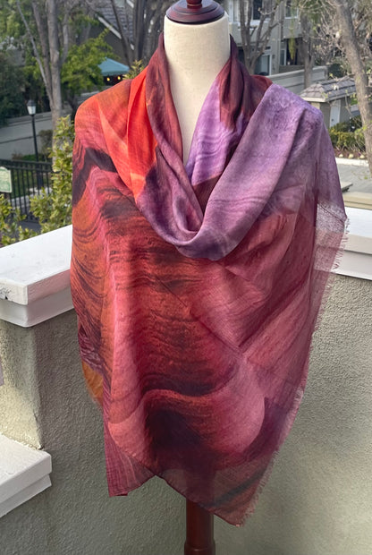 Modal Silk Designer Scarf Shawl Wrap Inspired by Antelope Canyon