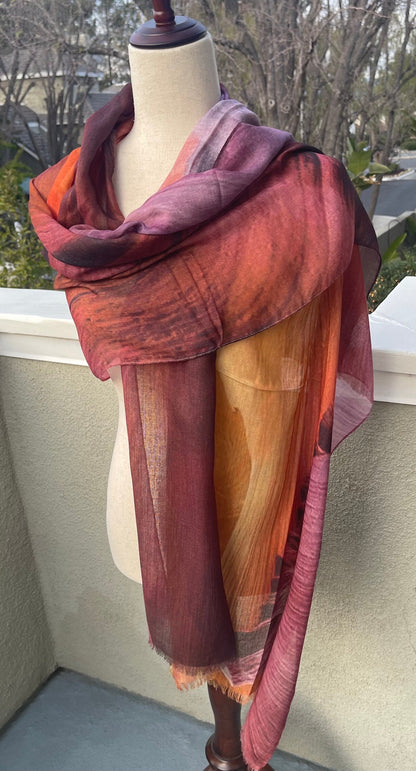 Antelope Canyon Inspired A Blend of Silk and Modal Scarf: Lightweight Shawl Wrap