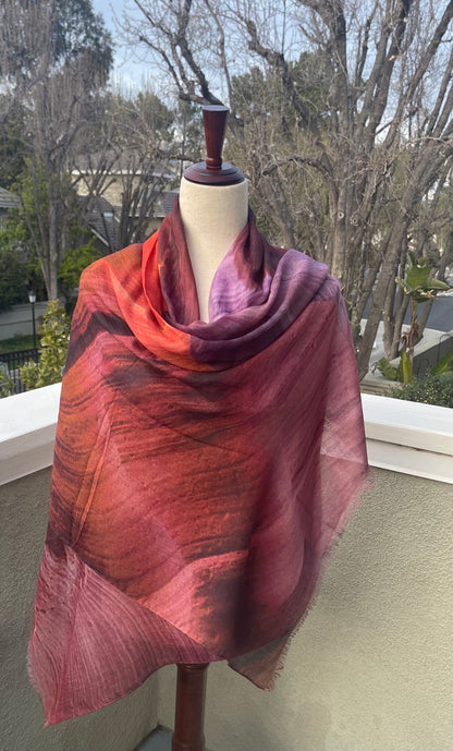 Antelope Canyon Inspired A Blend of Silk and Modal Scarf: Lightweight Shawl Wrap