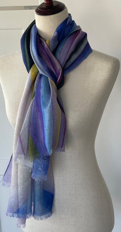 Silk Modal Scarf: Orchid Print Lightweight Shawl, Gift Boxed