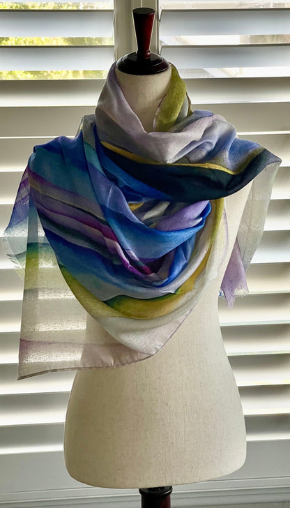 Silk Modal Scarf: Orchid Print Lightweight Shawl, Gift Boxed