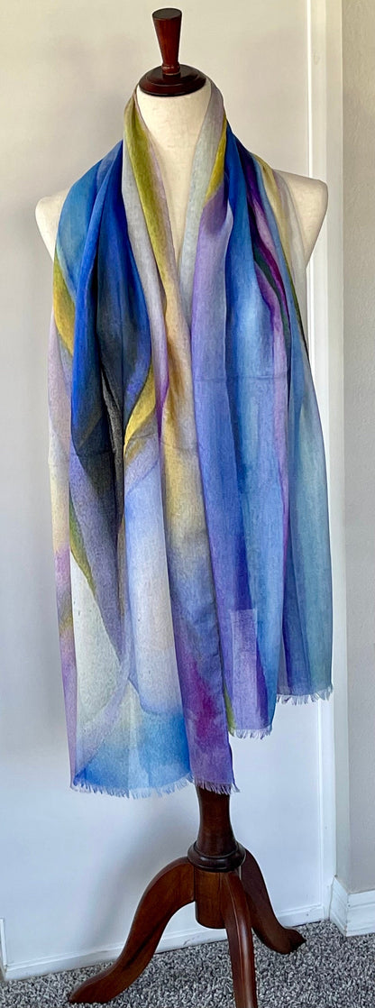 Silk Modal Scarf: Orchid Print Lightweight Shawl, Gift Boxed