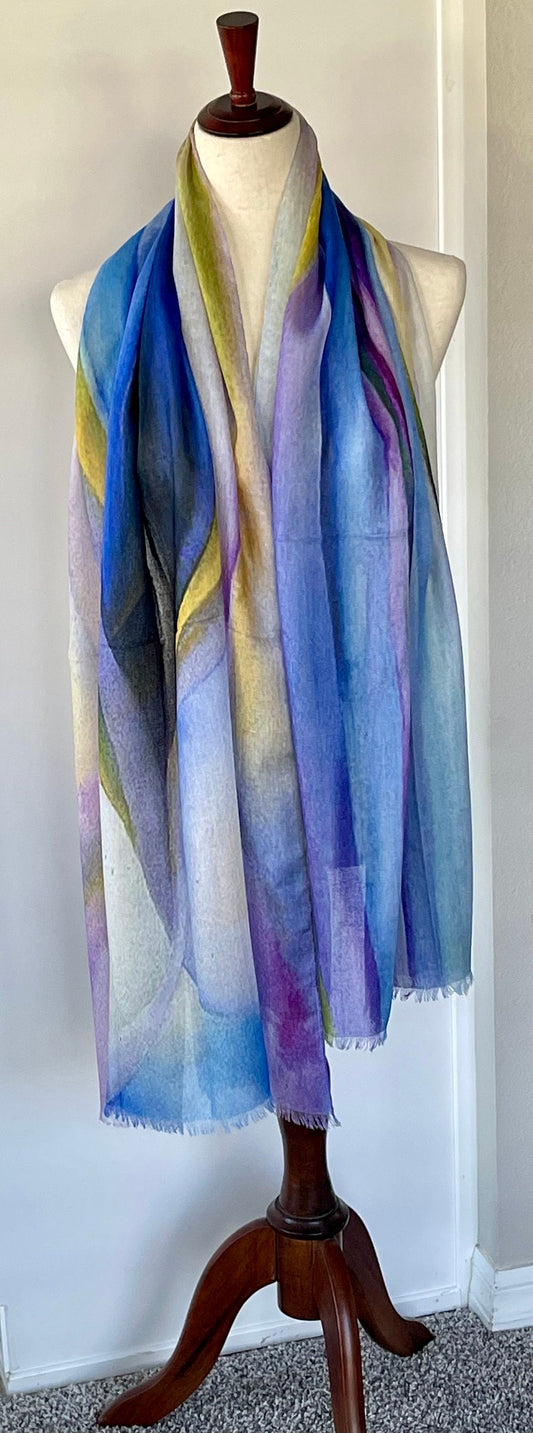 Silk Modal Scarf: Orchid Print Lightweight Shawl, Gift Boxed