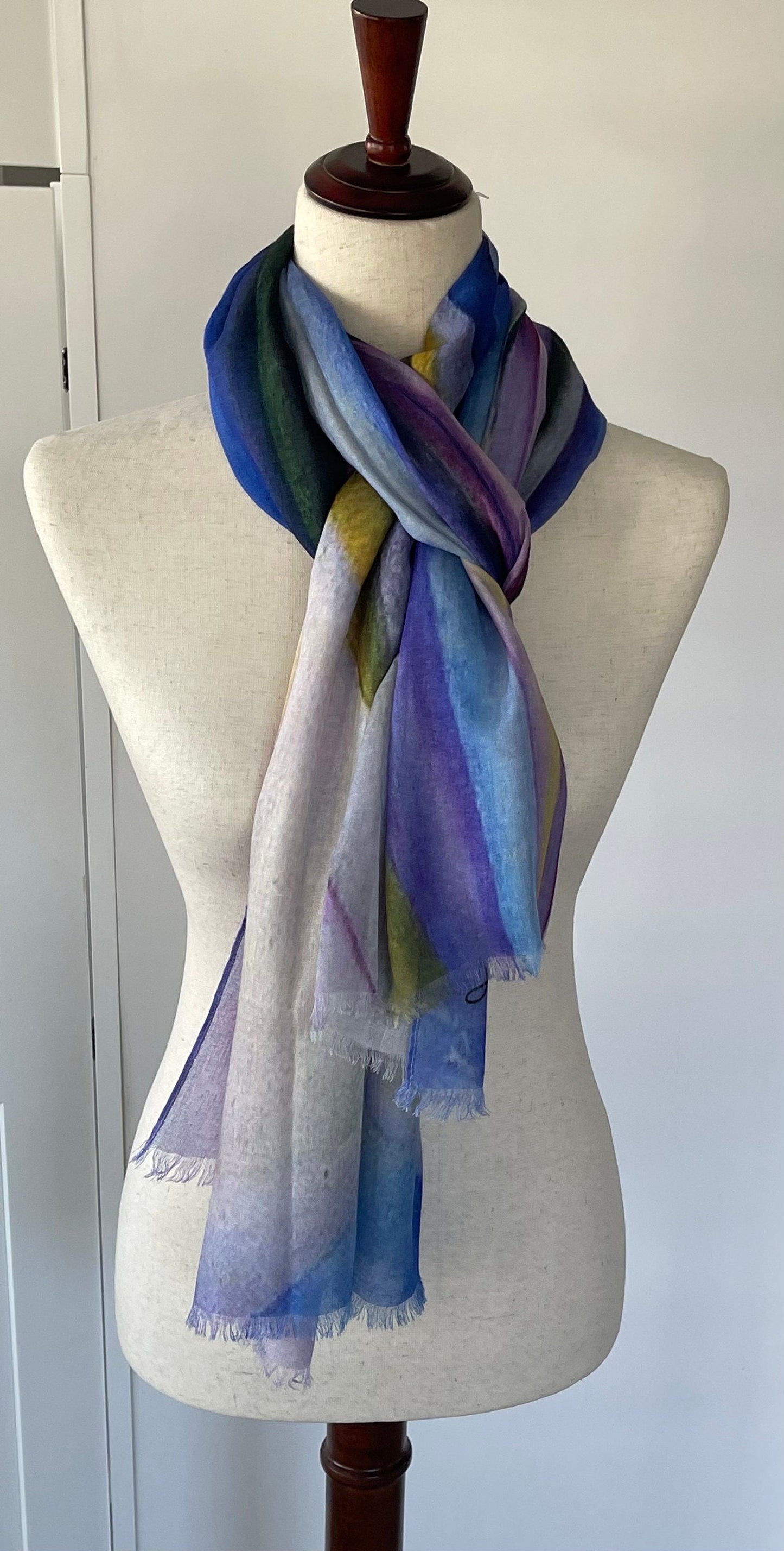 Silk Modal Scarf: Orchid Print Lightweight Shawl, Gift Boxed