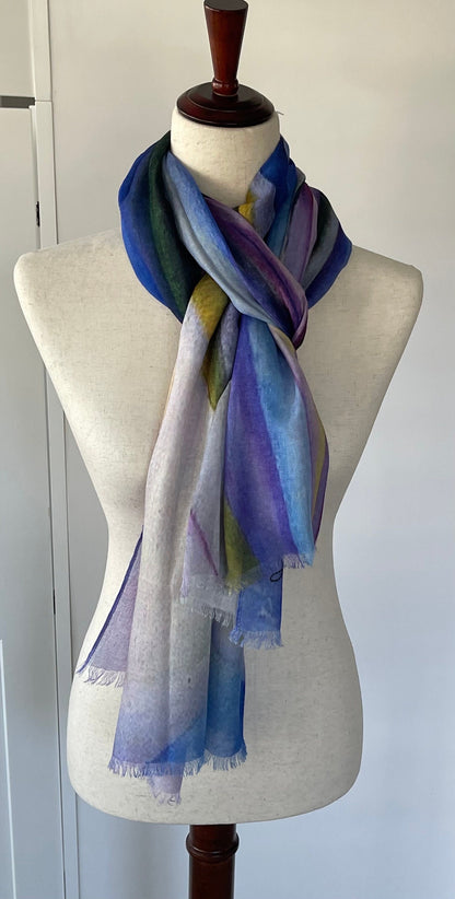 Silk Modal Scarf: Orchid Print Lightweight Shawl, Gift Boxed