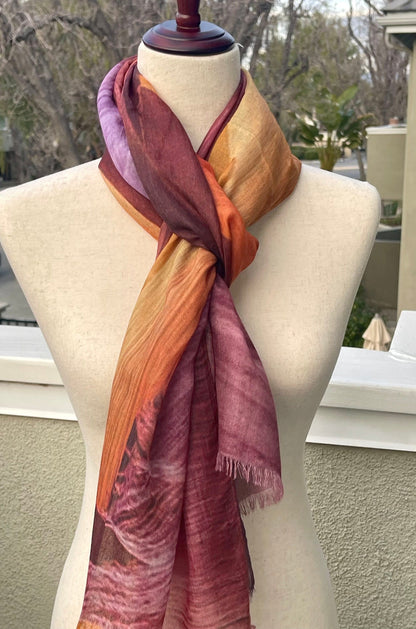 Antelope Canyon Inspired A Blend of Silk and Modal Scarf: Lightweight Shawl Wrap