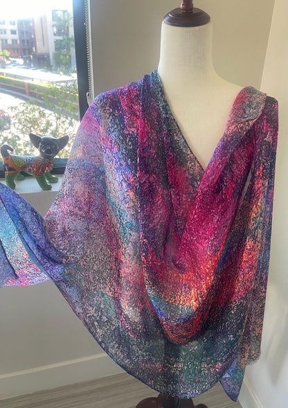 Modal Scarf: Cosmic Landscape Designer Wrap, gift Boxed, Holiday Gift