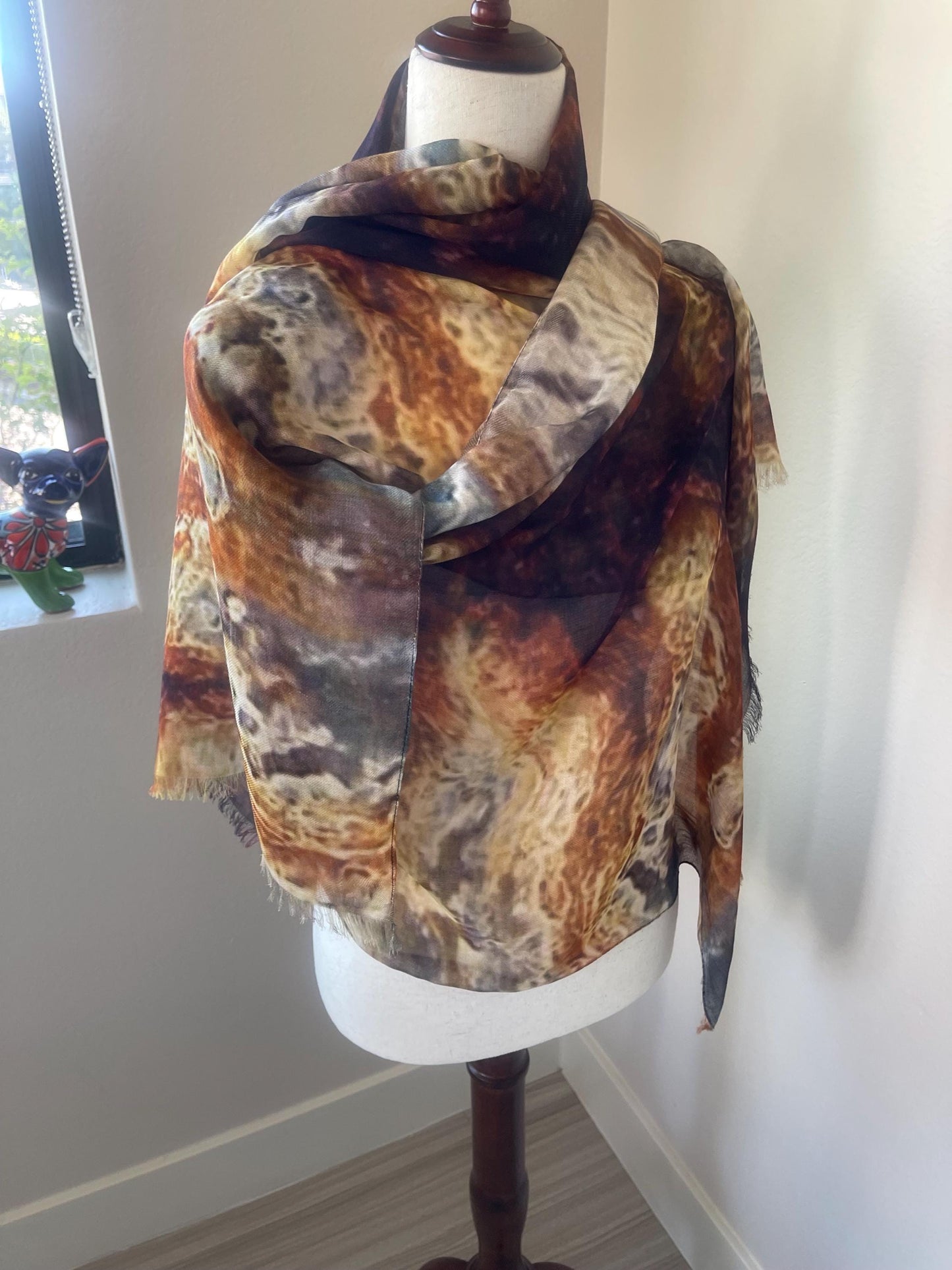 Modal Scarf: Agouti Rust Abstract Design, Gift Boxed , Holiday Gift