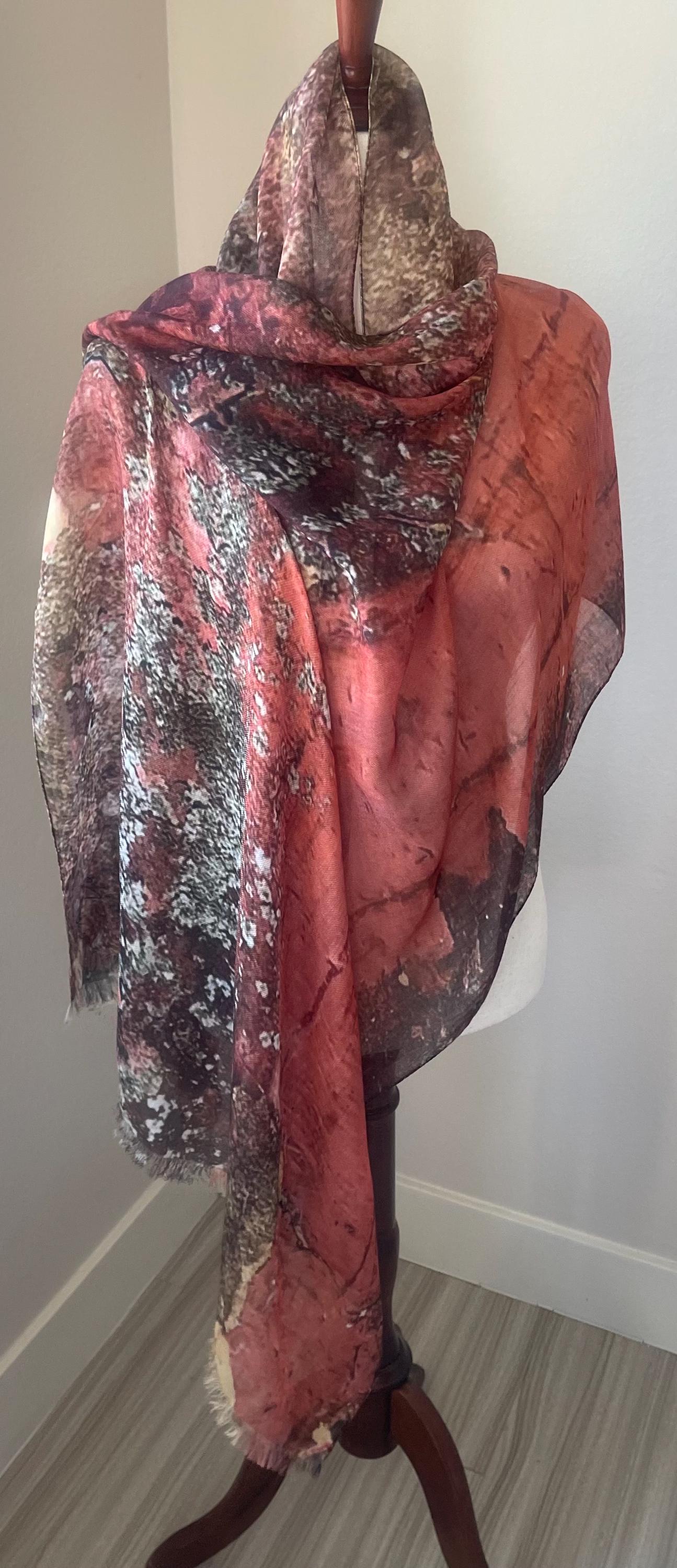 Birch Forest Modal Scarf: Lichen Bark Design, USA Crafted,  Holiday Gift
