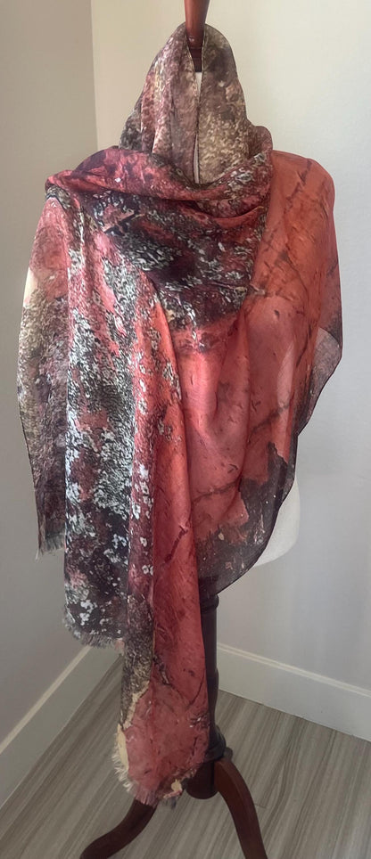 Birch Forest Modal Scarf: Lichen Bark Design, USA Crafted,  Holiday Gift