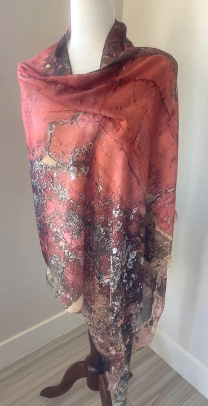 Birch Forest Modal Scarf: Lichen Bark Design, USA Crafted,  Holiday Gift