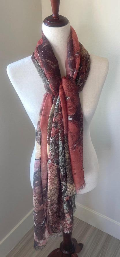 Birch Forest Modal Scarf: Lichen Bark Design, USA Crafted,  Holiday Gift