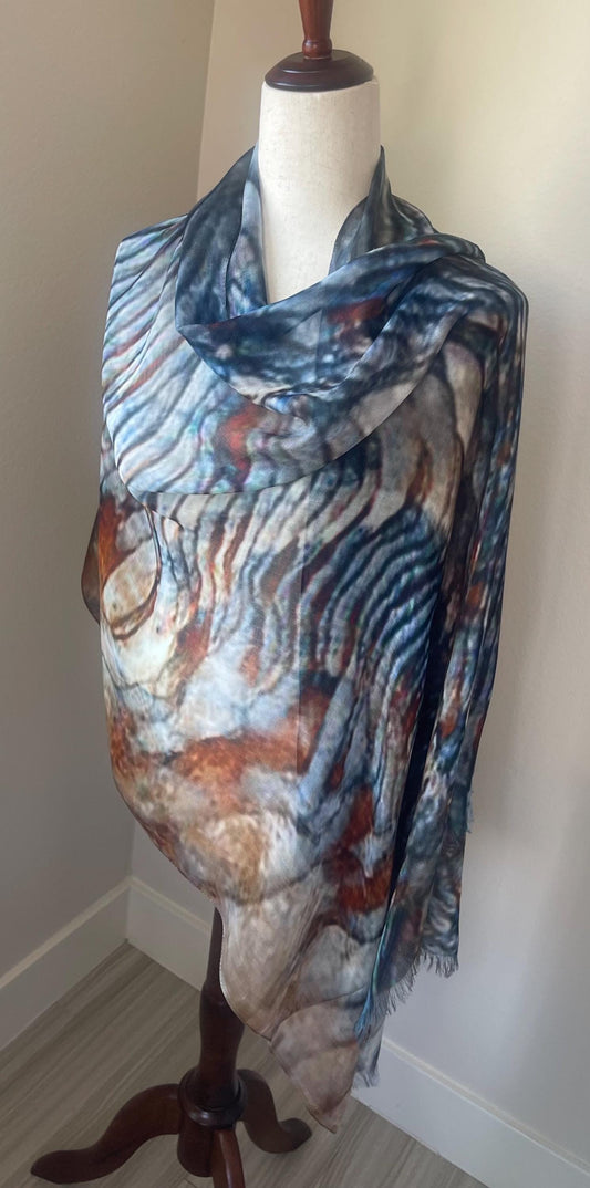 Oyster Shell Modal Scarf: Designer Shawl Wrap, Gift Boxed, Holiday Gift