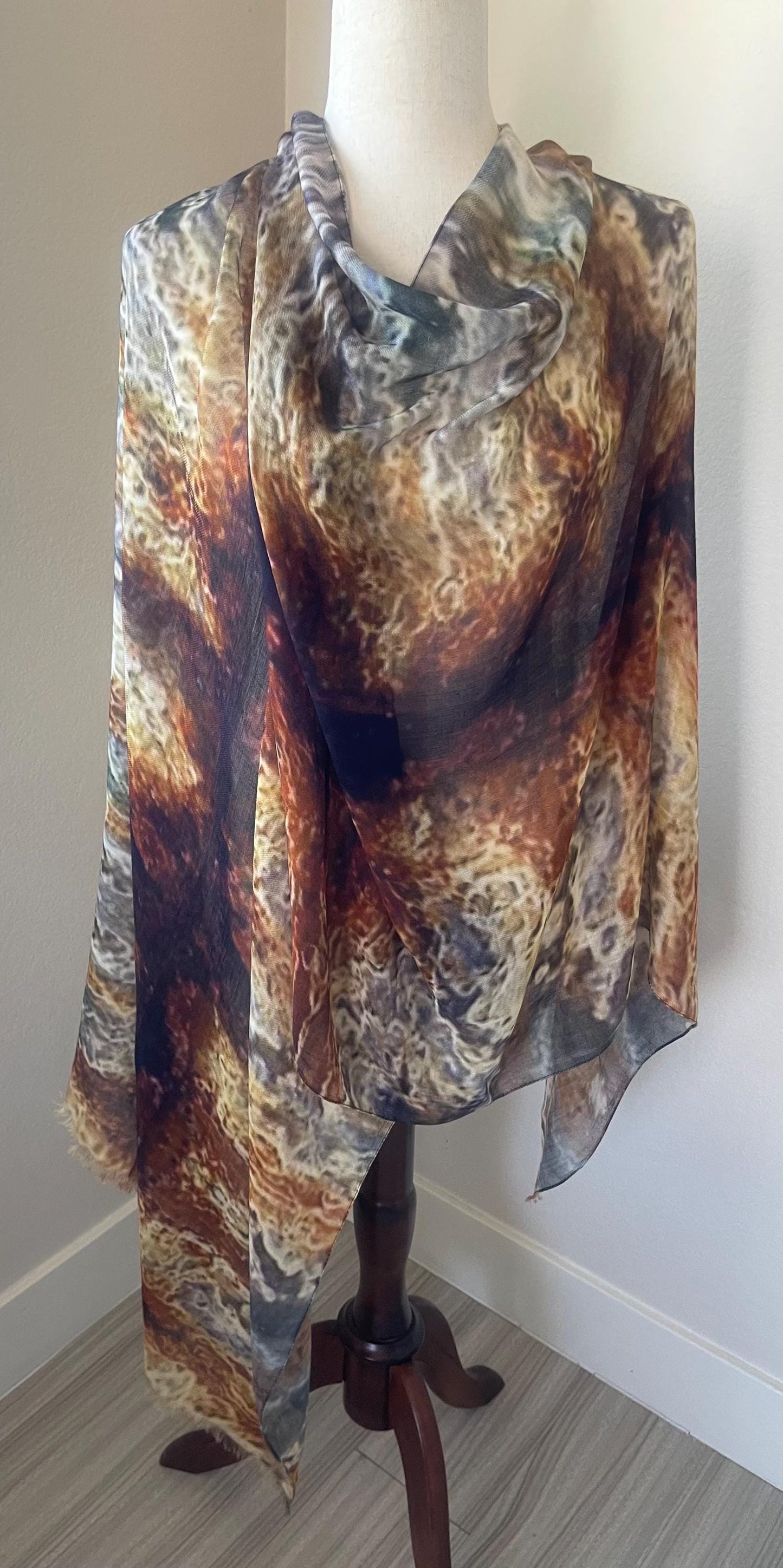 Modal Scarf: Agouti Rust Abstract Design, Gift Boxed , Holiday Gift