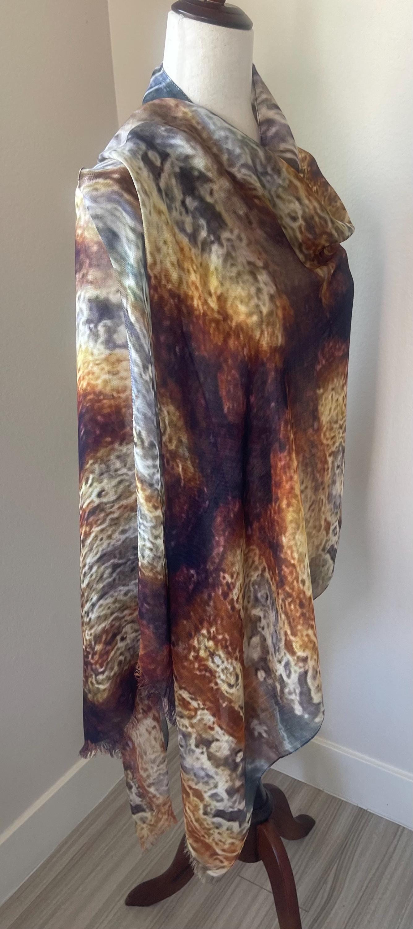 Modal Scarf: Agouti Rust Abstract Design, Gift Boxed , Holiday Gift