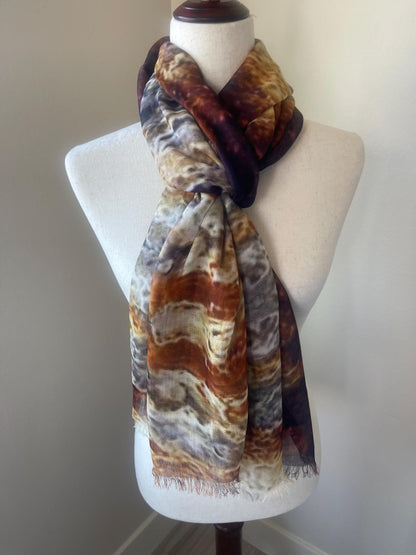 Modal Scarf: Agouti Rust Abstract Design, Gift Boxed , Holiday Gift