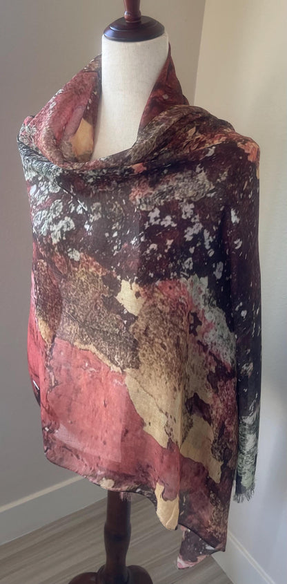 Birch Forest Modal Scarf: Lichen Bark Design, USA Crafted,  Holiday Gift