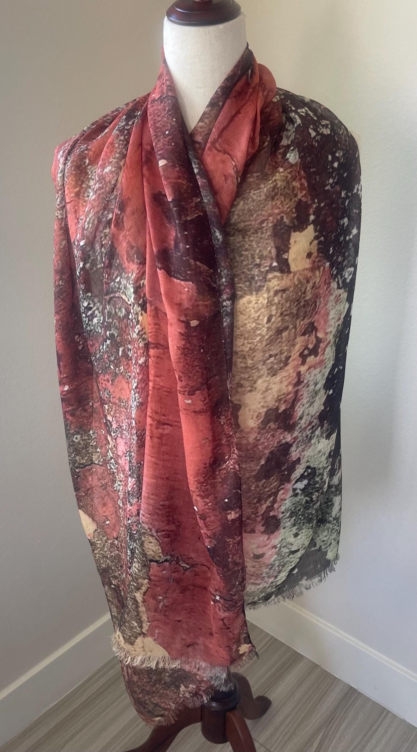 Birch Forest Modal Scarf: Lichen Bark Design, USA Crafted,  Holiday Gift