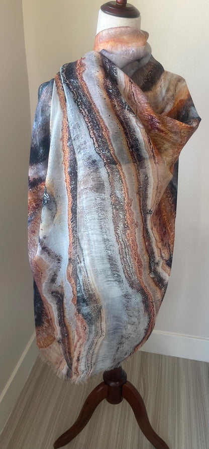 Modal Scarf: Marble Stone Pattern, Earthy Tones, Gift Boxed, Holiday Gift