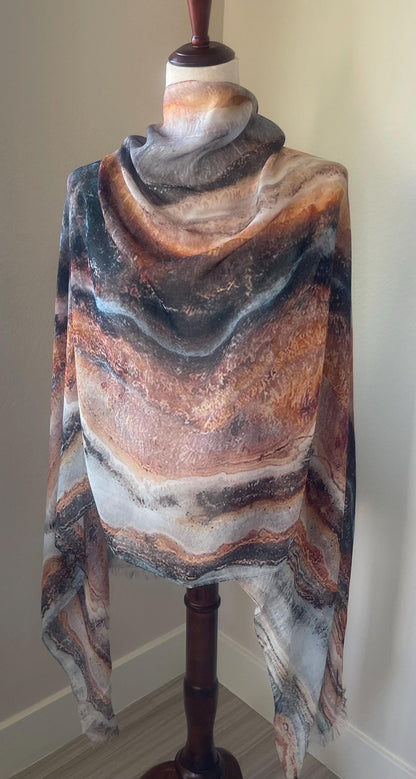 Modal Scarf: Marble Stone Pattern, Earthy Tones, Gift Boxed, Holiday Gift